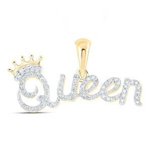 Round Diamond Queen Crown Pendant Charm 10k Yellow Gold